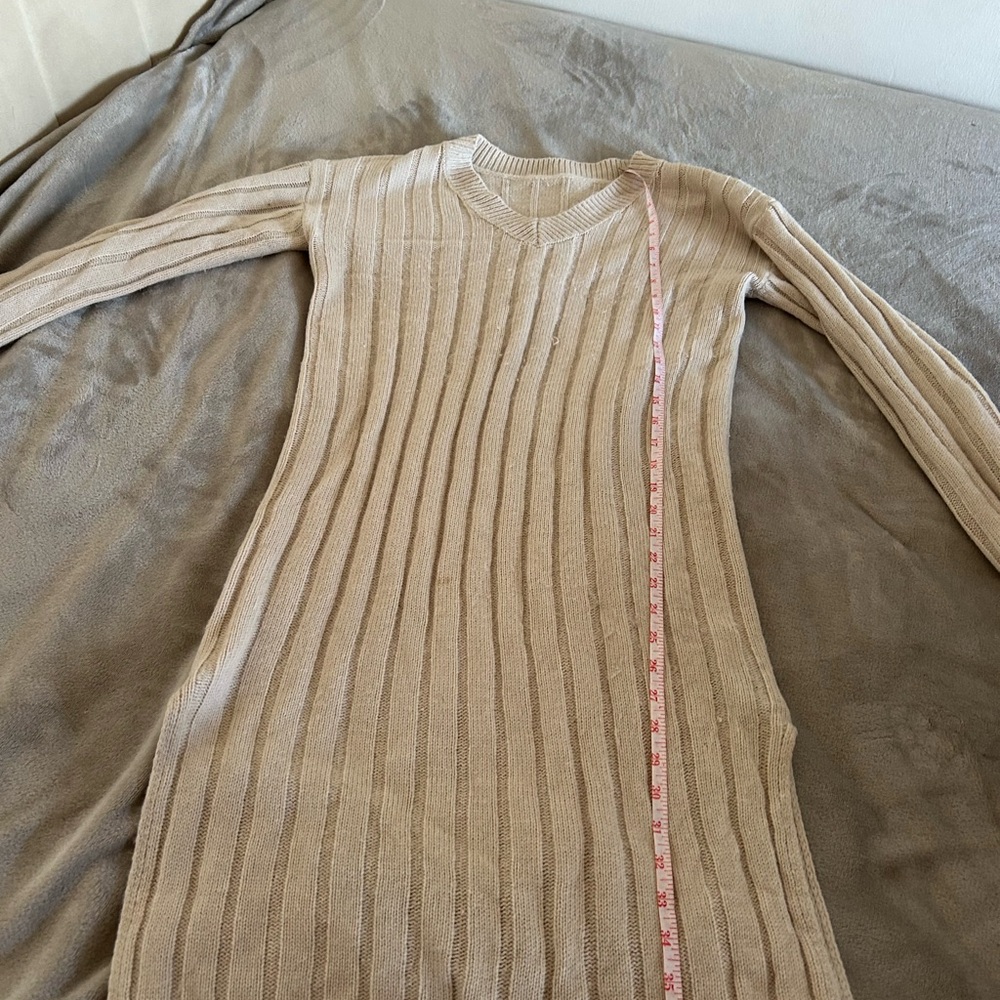 SHEIN Beige Ribbed Knit Midi Dress